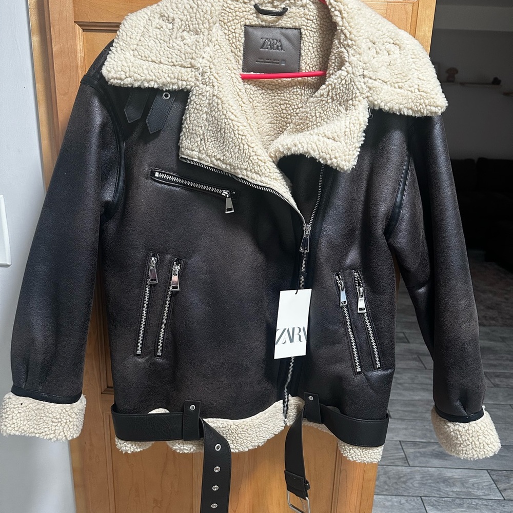 Zara Black and Cream Shearling Jacket